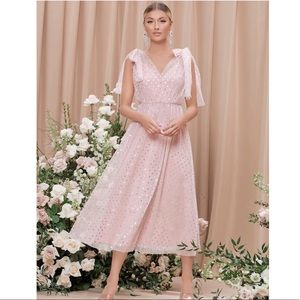 NWOT Knot Shoulder Polka Dot Mesh Dress